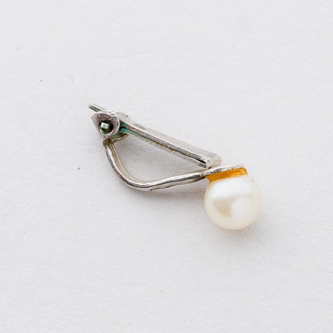 Einzelner Ohrring Clip Silber Perle 0,66 g4