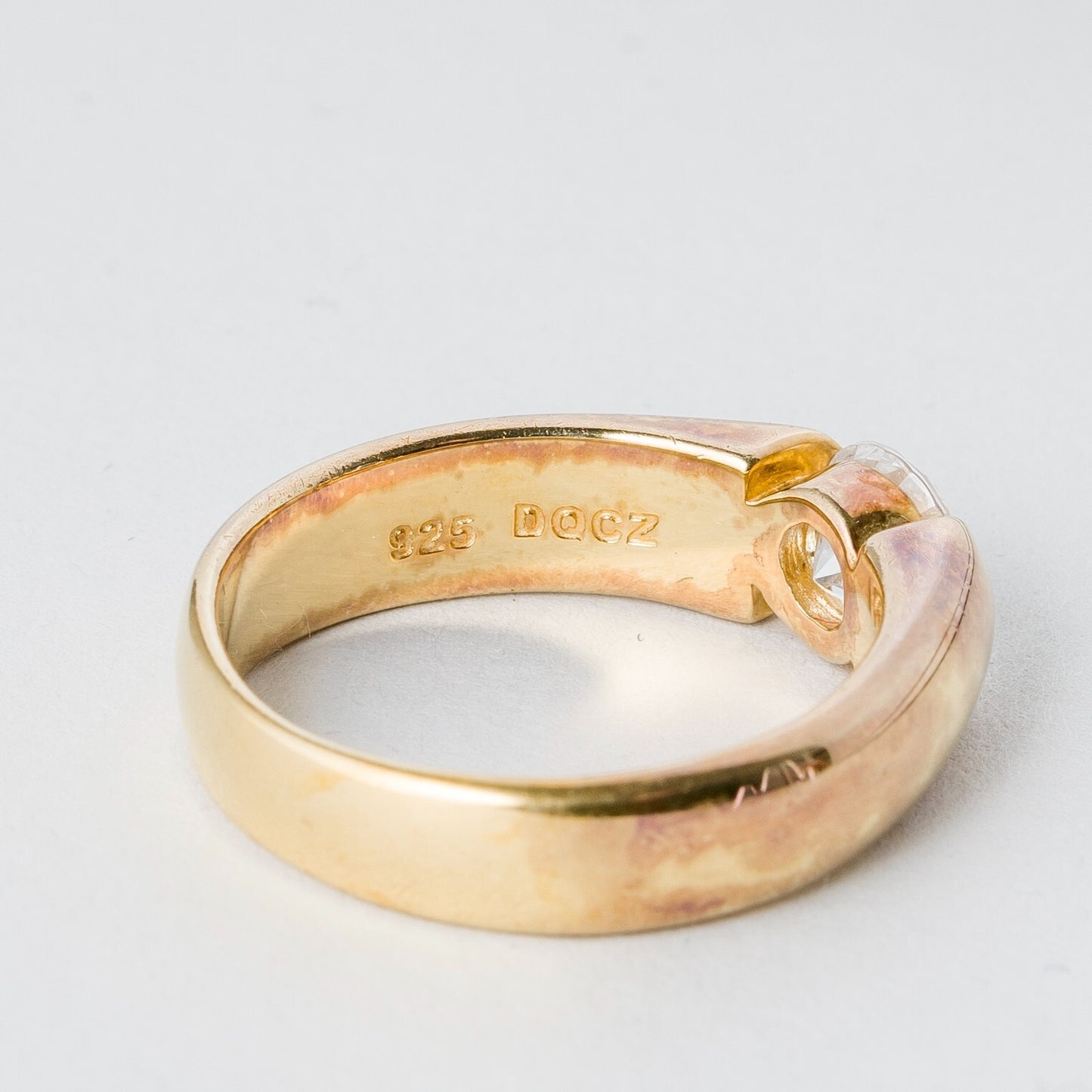 Silberring 925er Silber 5,78 g Weißer Stein Vergoldet Größe 57 (18,1 mm Ø)5