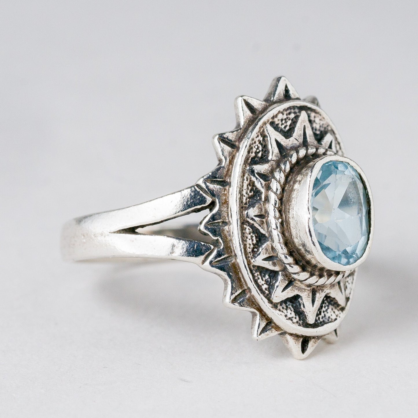 Silber Ring 925 Blauer Stein Größe 61 (19,4 mm Ø) 5,99 g5