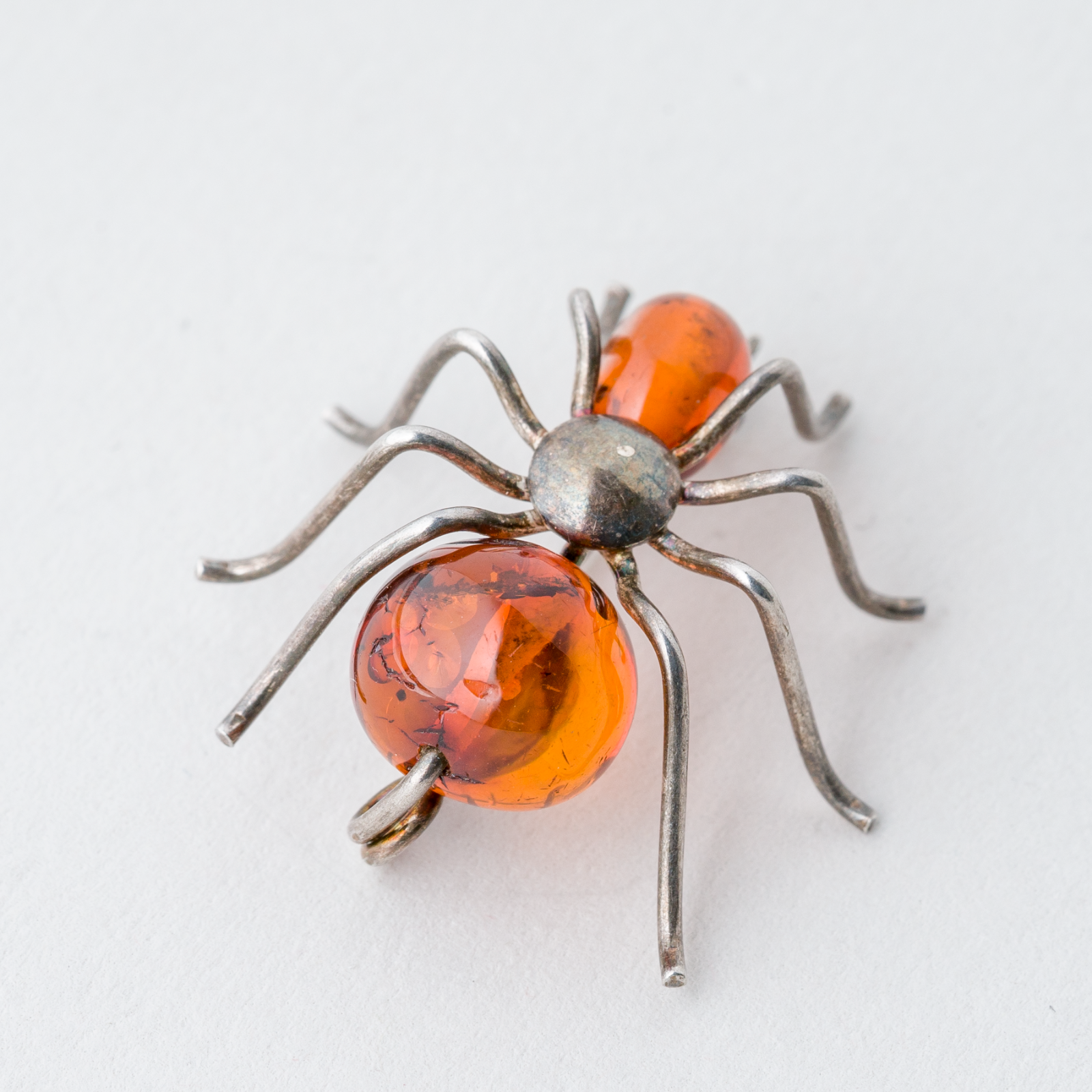 Brosche Silber 2,55 g Spinne Bernstein2