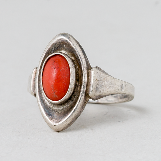 Ring Roter Stein 835er Silber 2,13 g Größe 49 (15,6 mm Ø)0