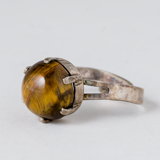 Ring Brauner Stein 835er Silber 3,62 g Größe flexibel0