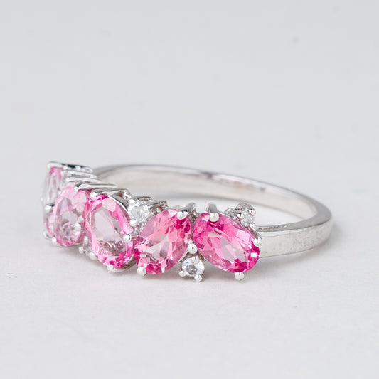 Ring Rosa und Weiße Steine 2,89 g 925er Silber Größe 59 (18,8 mm Ø)0
