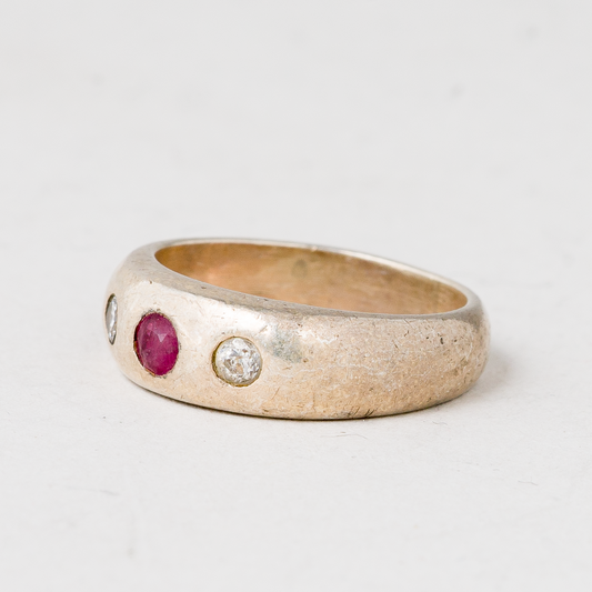 Ring Roter und Weiße Steine 925er Silber 3,71 g Größe 48 (15,3 mm Ø)0