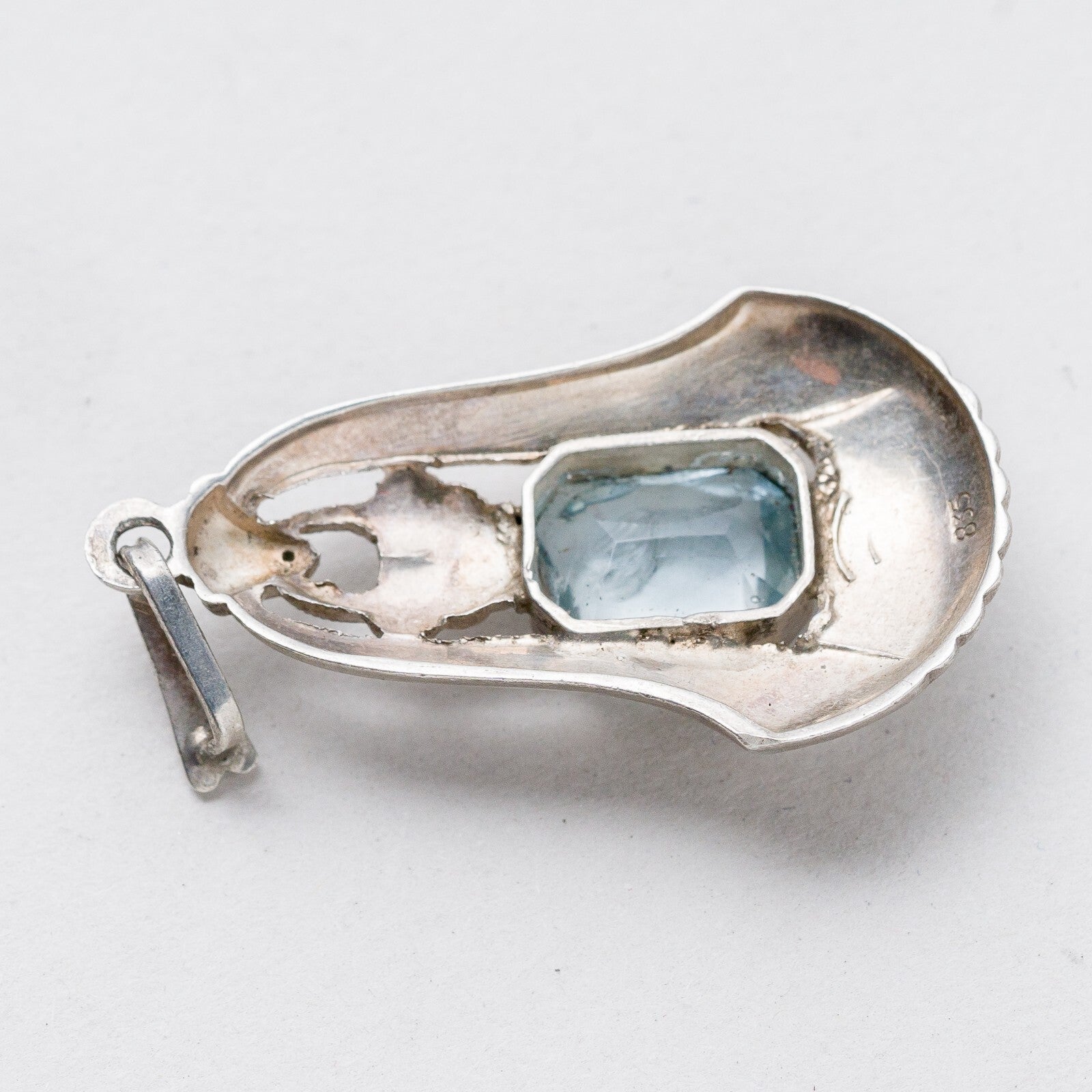 Anhänger 835 Silber Blauer Stein 4,2 cm 4,26 g5