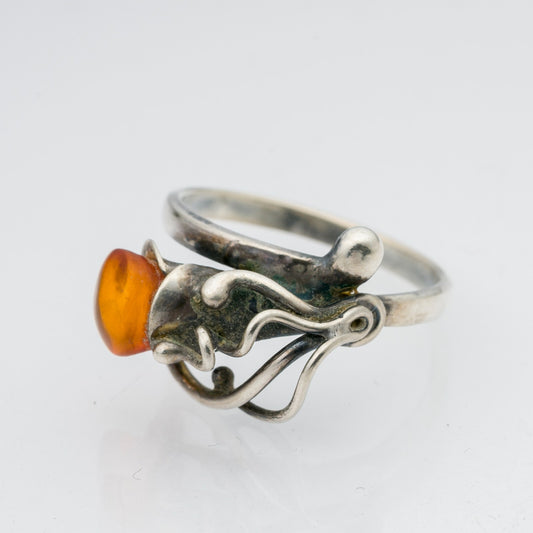 Silberring Oranger Stein 3,44 g Größe 55 (17,5 mm Ø)0