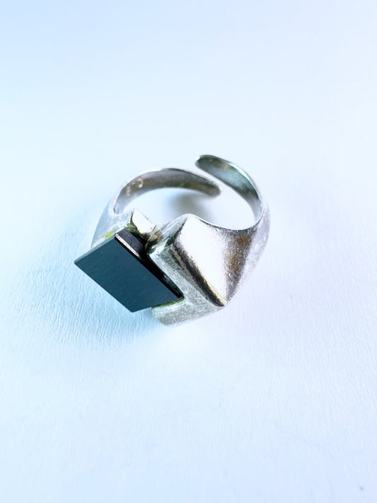 Silberring 800er Silber schwarzer Stein Größe 55 (17,5 mm Ø) 7,56 g0