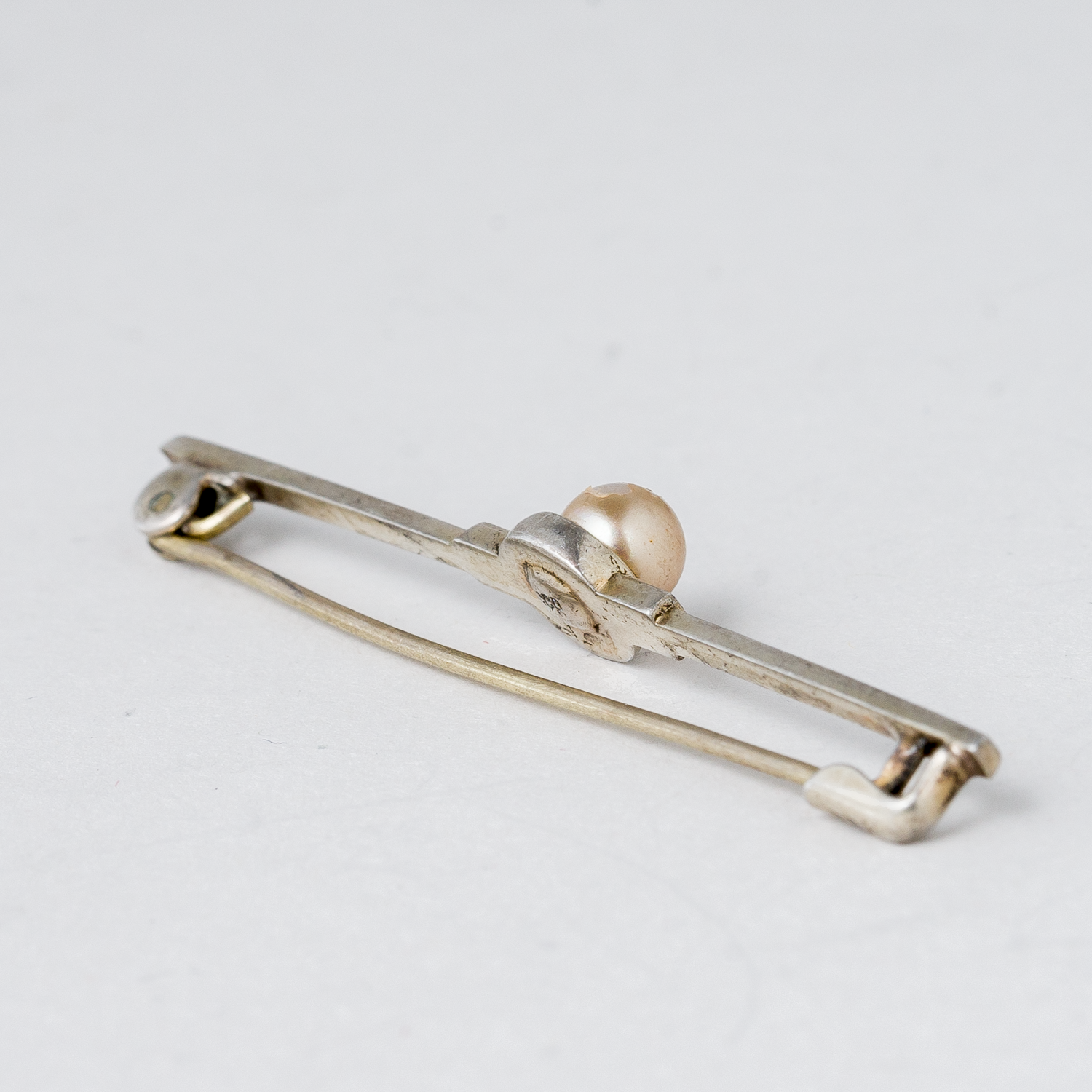 Brosche mit Perle 835er Silber 2,21 g 5 cm1