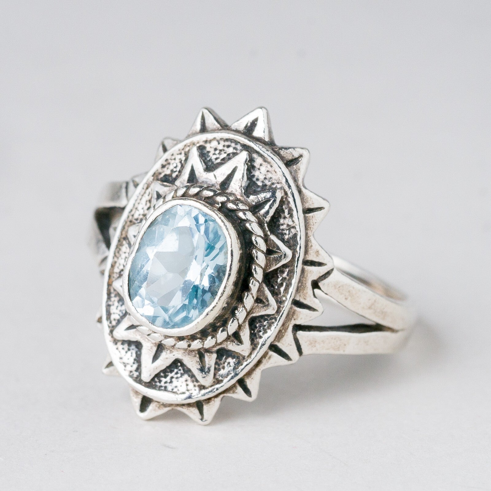 Silber Ring 925 Blauer Stein Größe 61 (19,4 mm Ø) 5,99 g0
