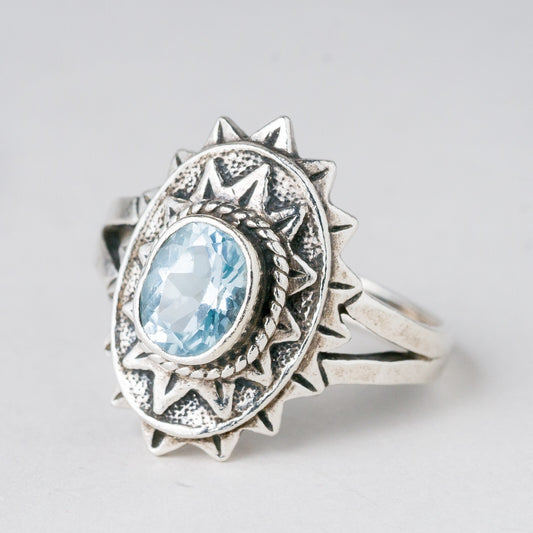 Silber Ring 925 Blauer Stein Größe 61 (19,4 mm Ø) 5,99 g0