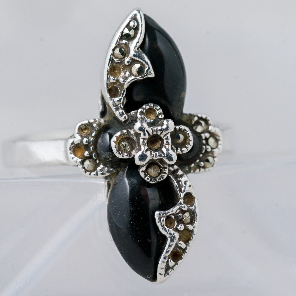 Silber Ring 925 Schwarzer Stein Größe 57 (18,1 mm Ø) 5,51 g1