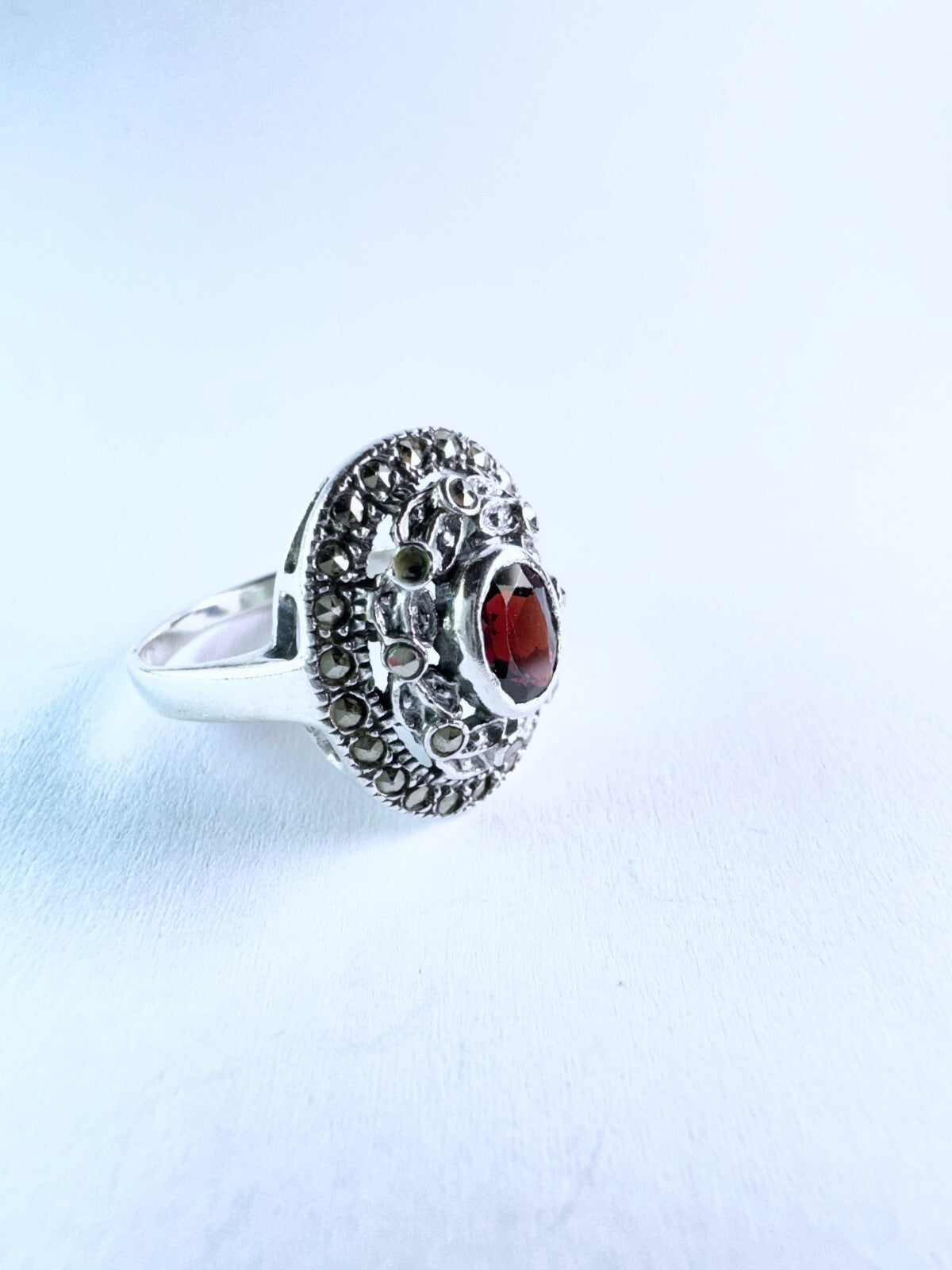 Silberring 925er Sterling Silber Roter Stein Besatz Größe 58 (18,4 mm Ø) 4,53 g8