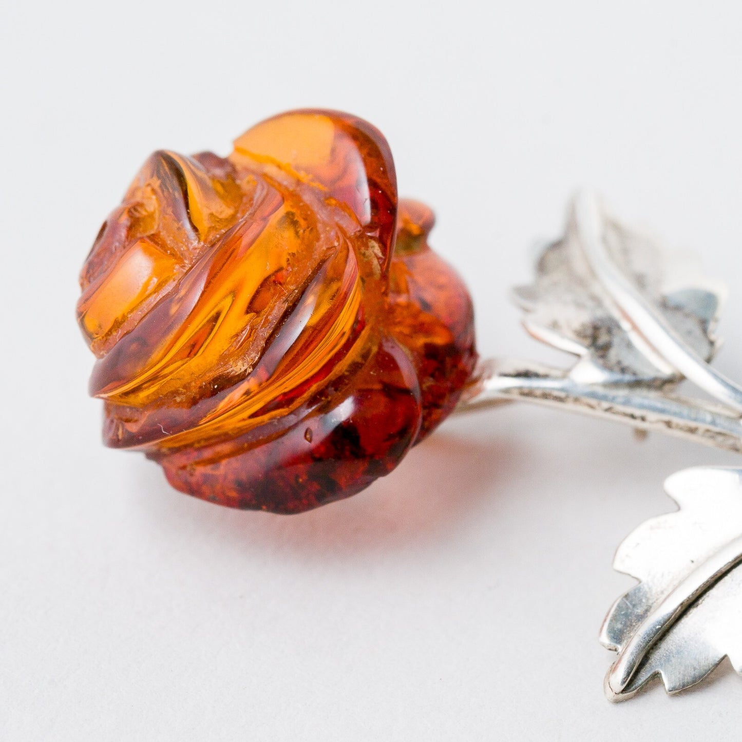 Silber Brosche Rose Blume Gelber Stein 3,08 g5