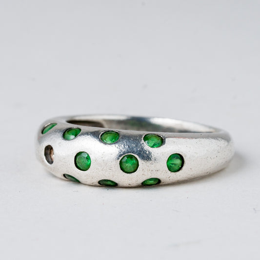 Silber Ring 925 Grüne Steine Größe 56 (17,8 mm Ø) 5,08 g0