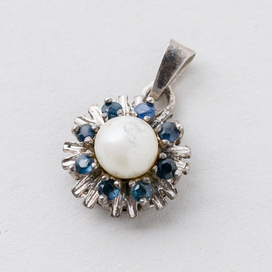 Anhänger 925 Silber Perle Blaue Steine 1,7 cm 1,56 g0