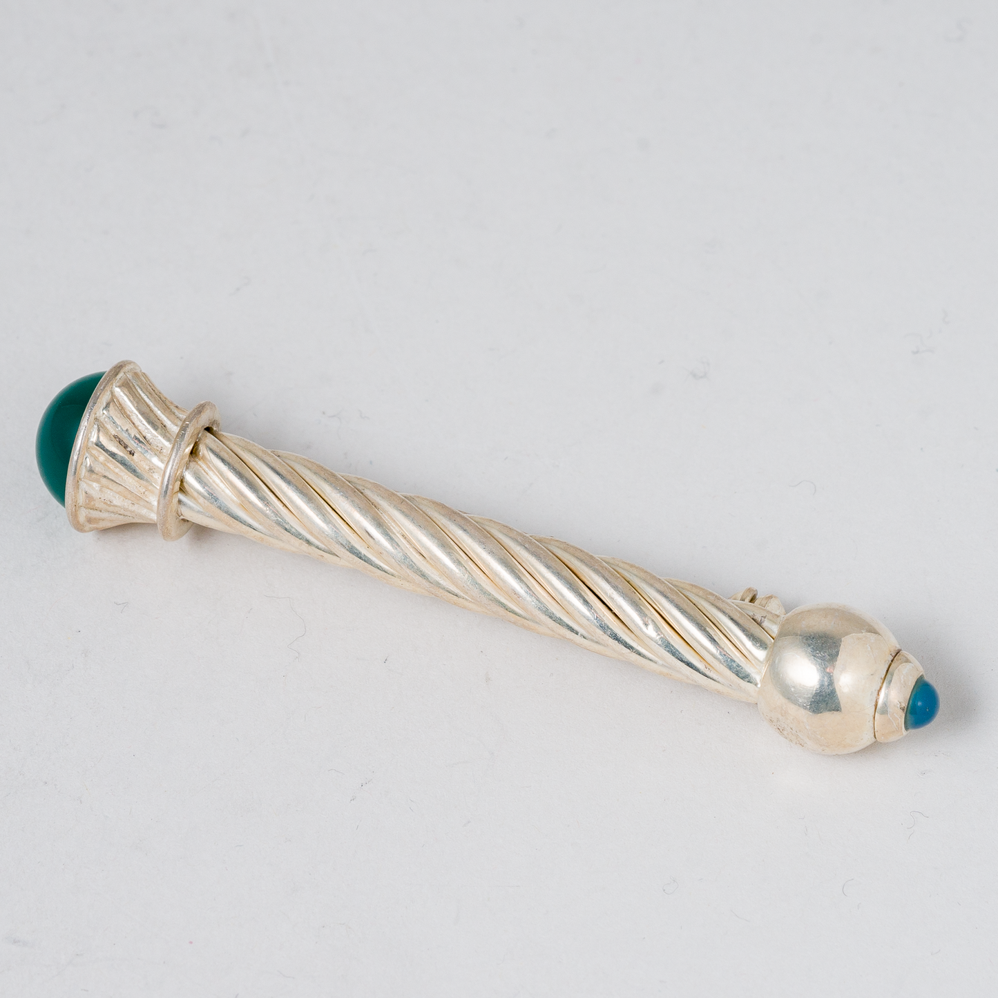 Brosche Grüner und Blauer Stein 925er Silber 15,18 g 7,5 cm0