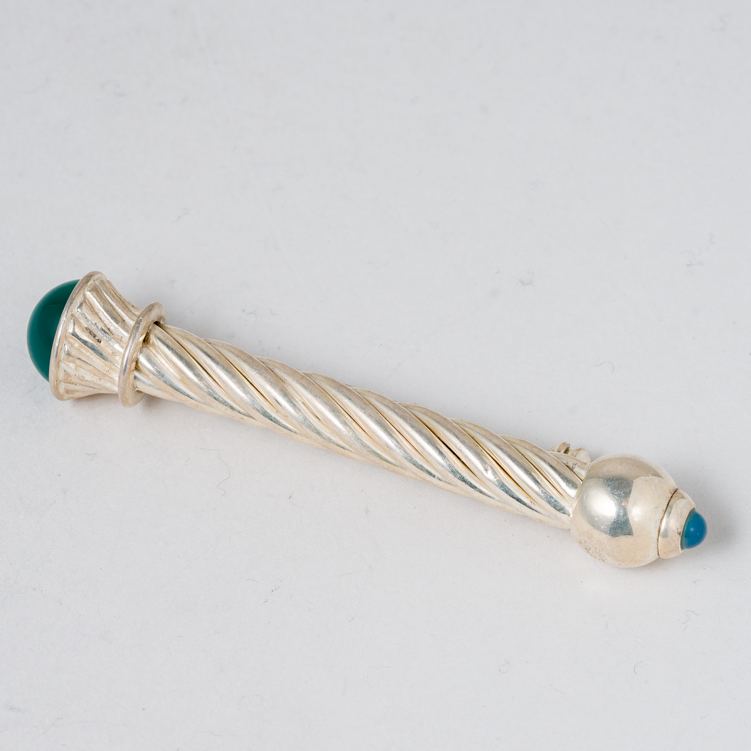 Brosche Grüner und Blauer Stein 925er Silber 15,18 g 7,5 cm0