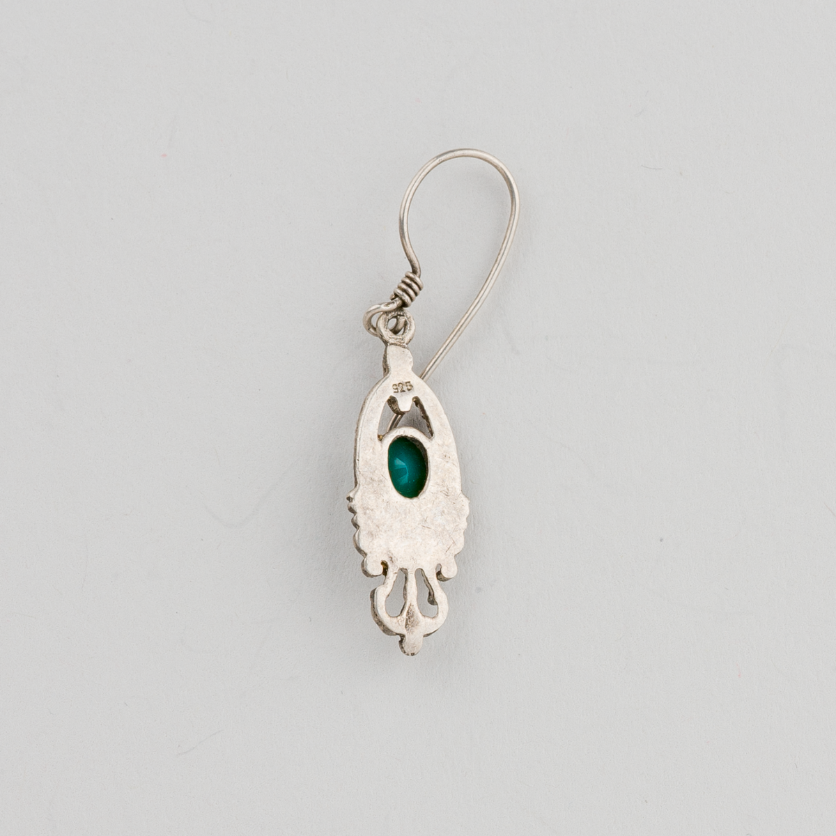 Silberohrring 925er Silber 1,5g Grüner Stein und Verzierungen 2,8 cm1