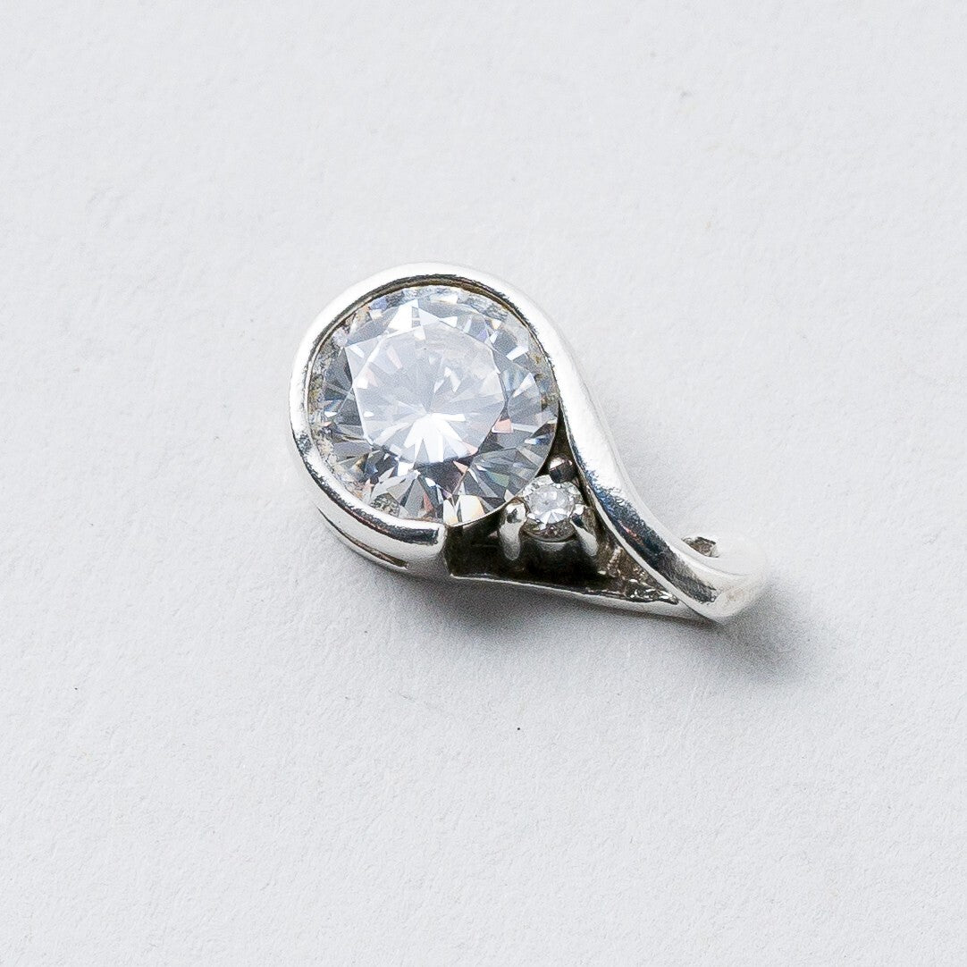 Silber Anhänger Weiße Steine 1,3 cm 1,26 g1