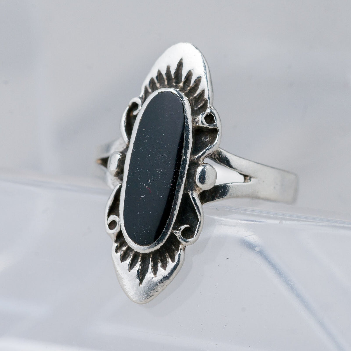 Silber Ring 925 Schwarzer Stein Größe 49 (15,6 mm Ø) 3,09 g0