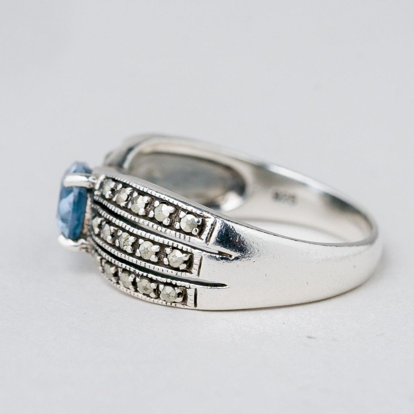 Silber Ring 925 Blauer Stein Größe 59 (18,8 mm Ø) 4,93 g5