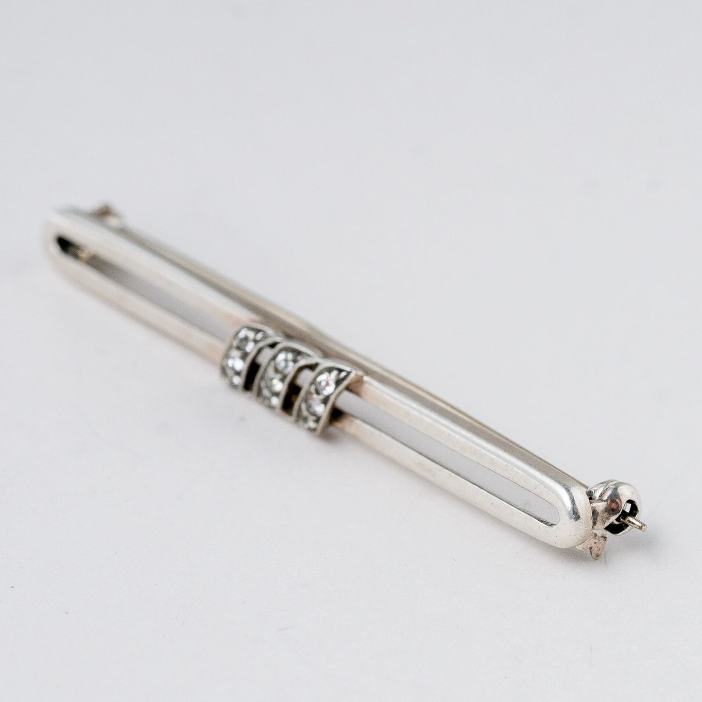 Brosche 835 Silber Weiße Steine 5,6 cm 4,22 g1