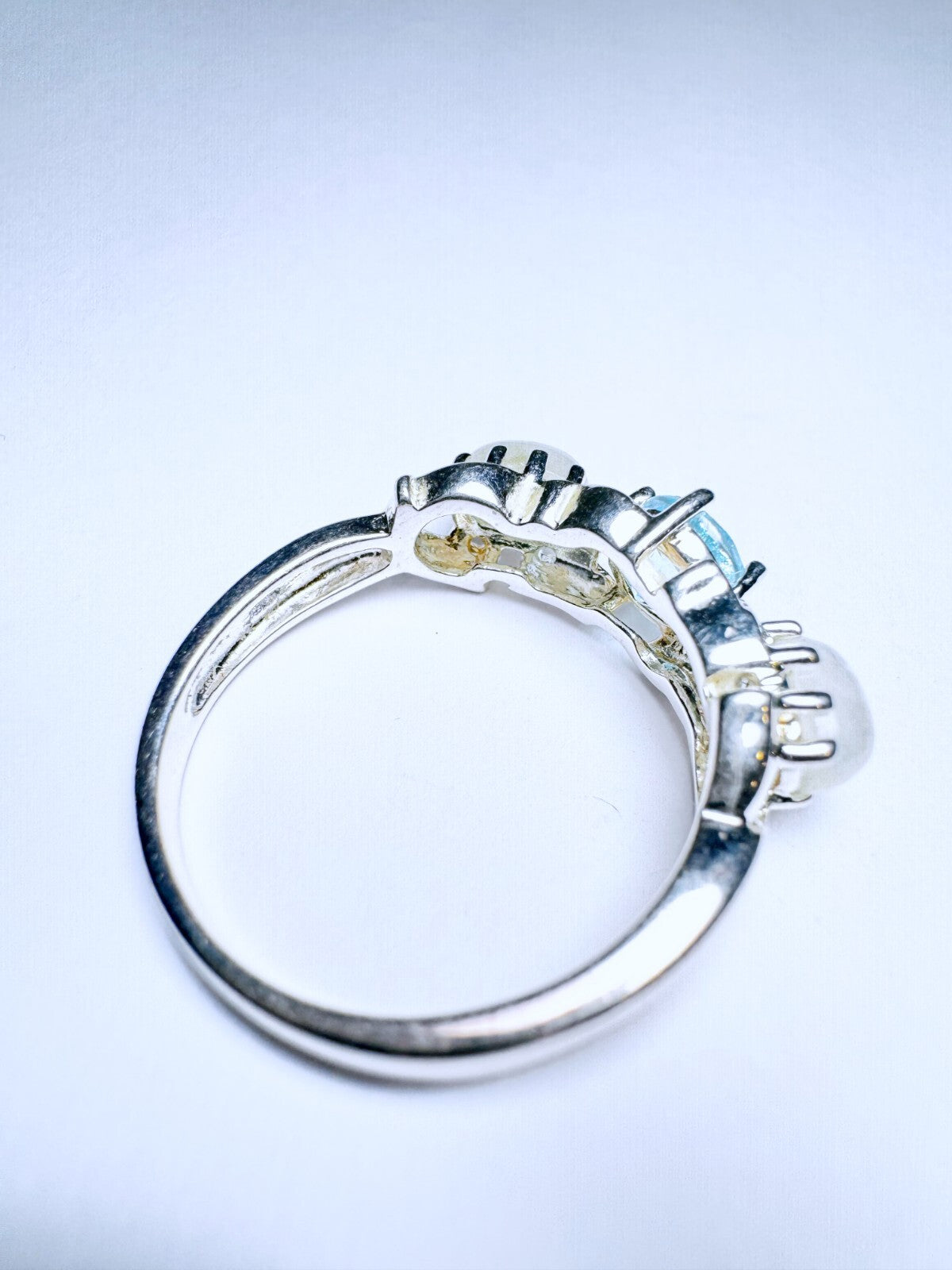 Ring 925er Silber Größe 59 Hellblauer Stein und Cabochons 3,75g3