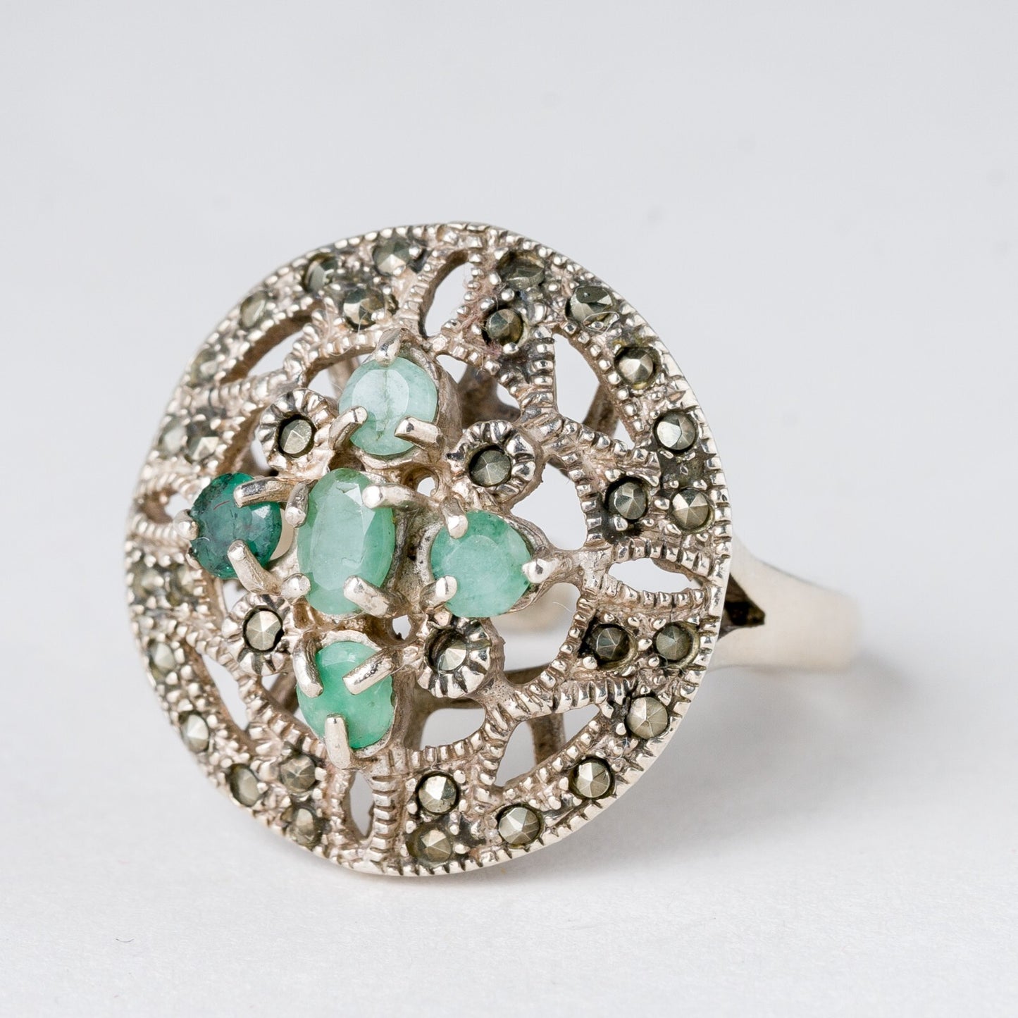 Silber Ring 925 Grüne Steine Größe flexibel ca. 57 7,37 g0