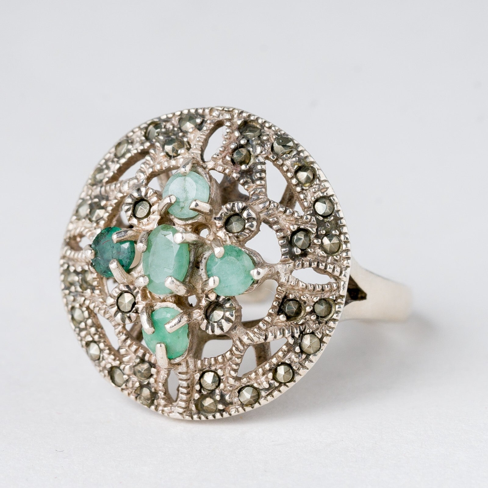 Silber Ring 925 Grüne Steine Größe flexibel ca. 57 7,37 g0
