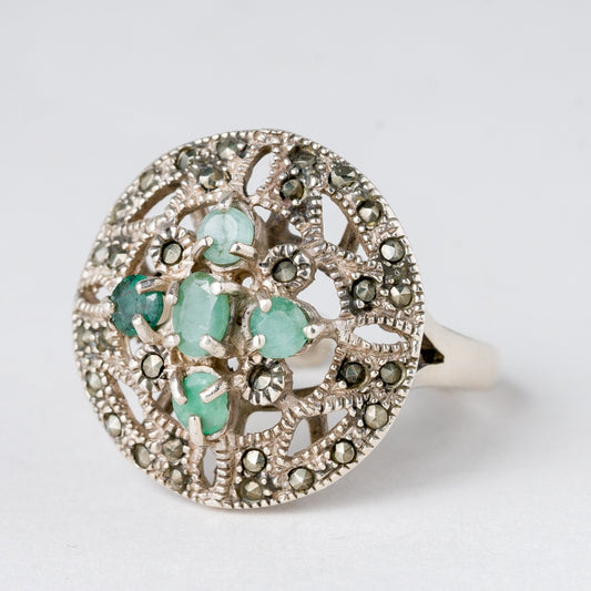 Silber Ring 925 Grüne Steine Größe flexibel ca. 57 7,37 g0