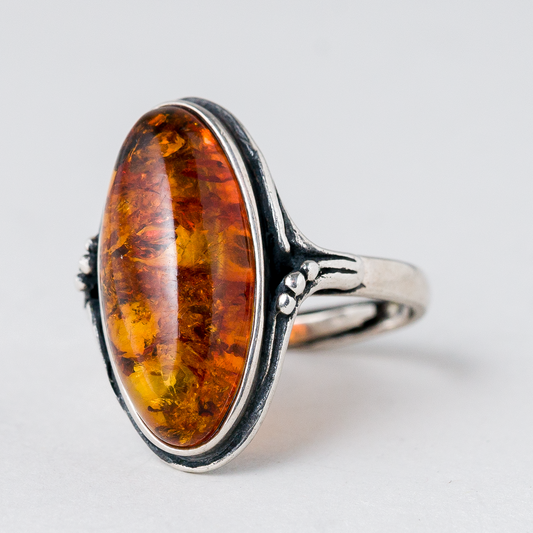 Ring Bernstein 5,53 g 925er Silber Größe flexibel0