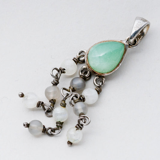 Anhänger Silber 925 Grüner Stein 4,5 cm 3,59 g0