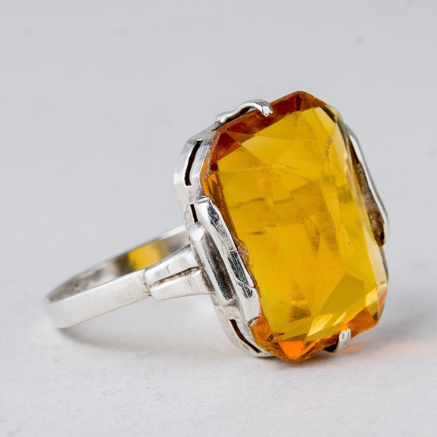 Silber Ring 830 Oranger Stein Größe 56 (17,8 mm Ø) 2,84 g1