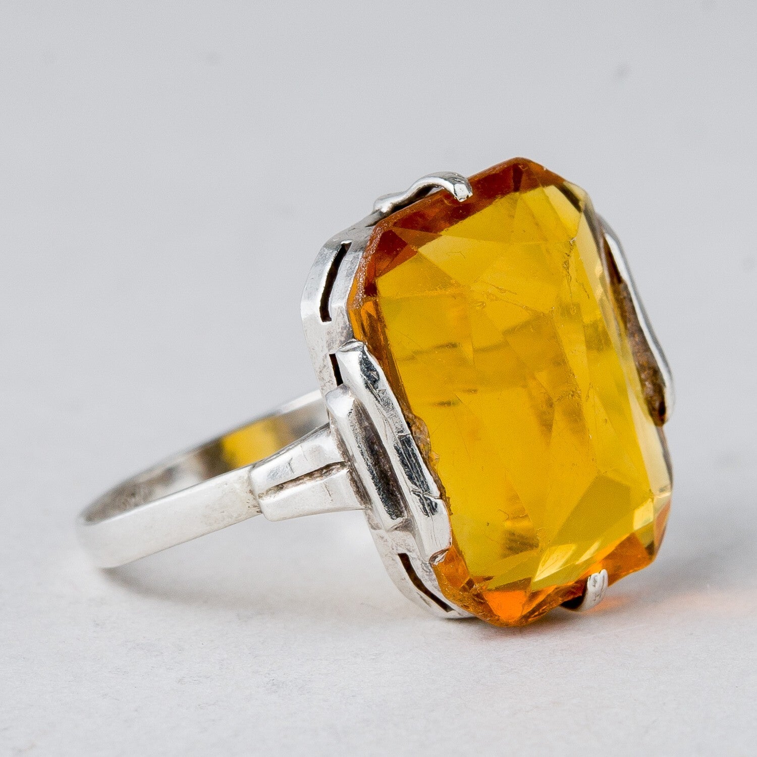 Silber Ring 830 Oranger Stein Größe 56 (17,8 mm Ø) 2,84 g1