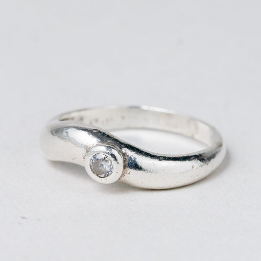 Silber Ring 925 Weißer Stein Größe 55 (17,5 mm Ø) 2,7 g0