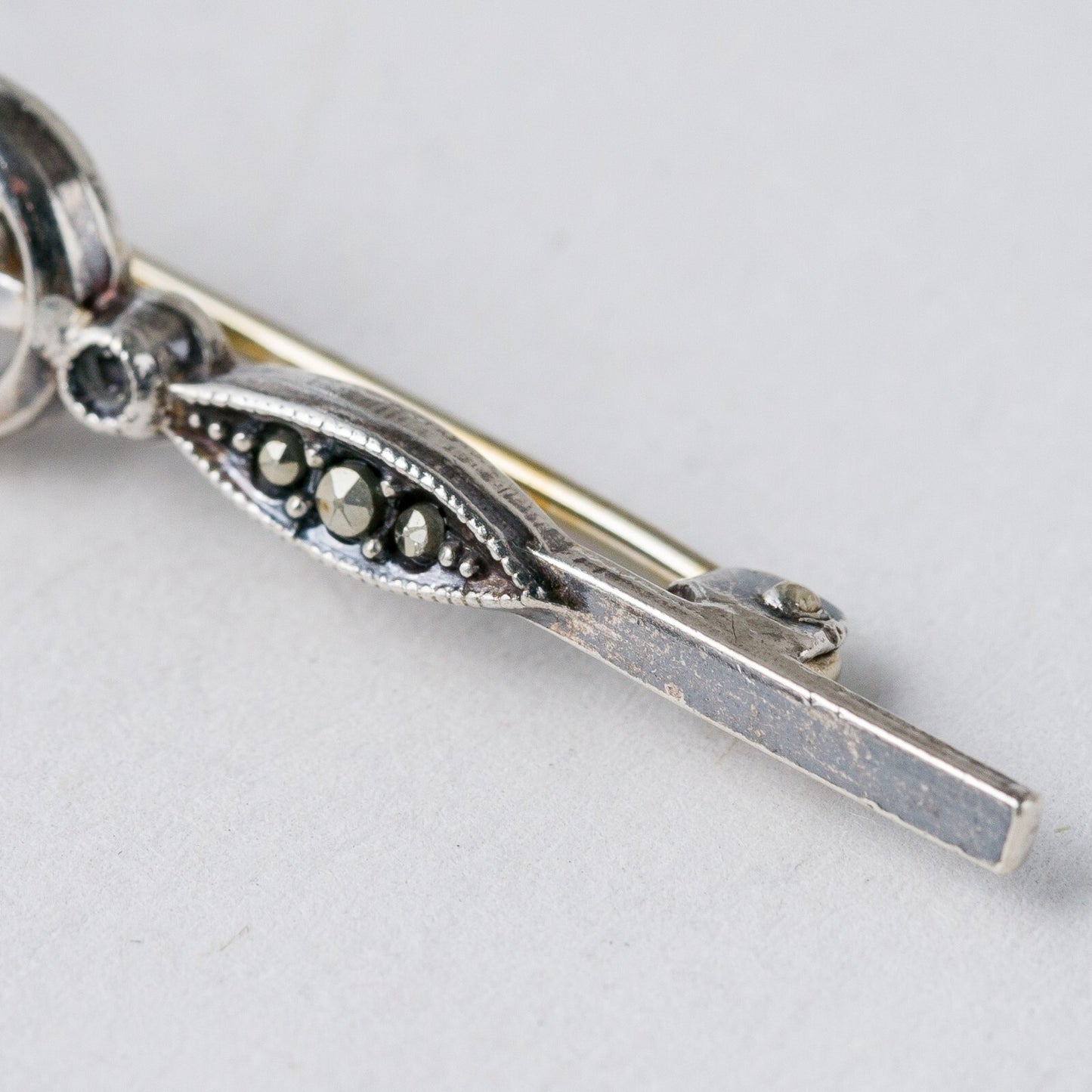 Brosche 835 Silber Graue Steine 5,5 cm 2,73 g3