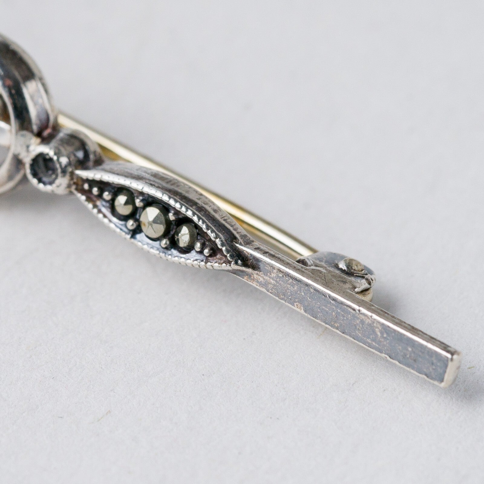 Brosche 835 Silber Graue Steine 5,5 cm 2,73 g3