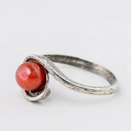 Silber Ring 50 (15,9 mm Ø) Roter Stein 1,6 g0
