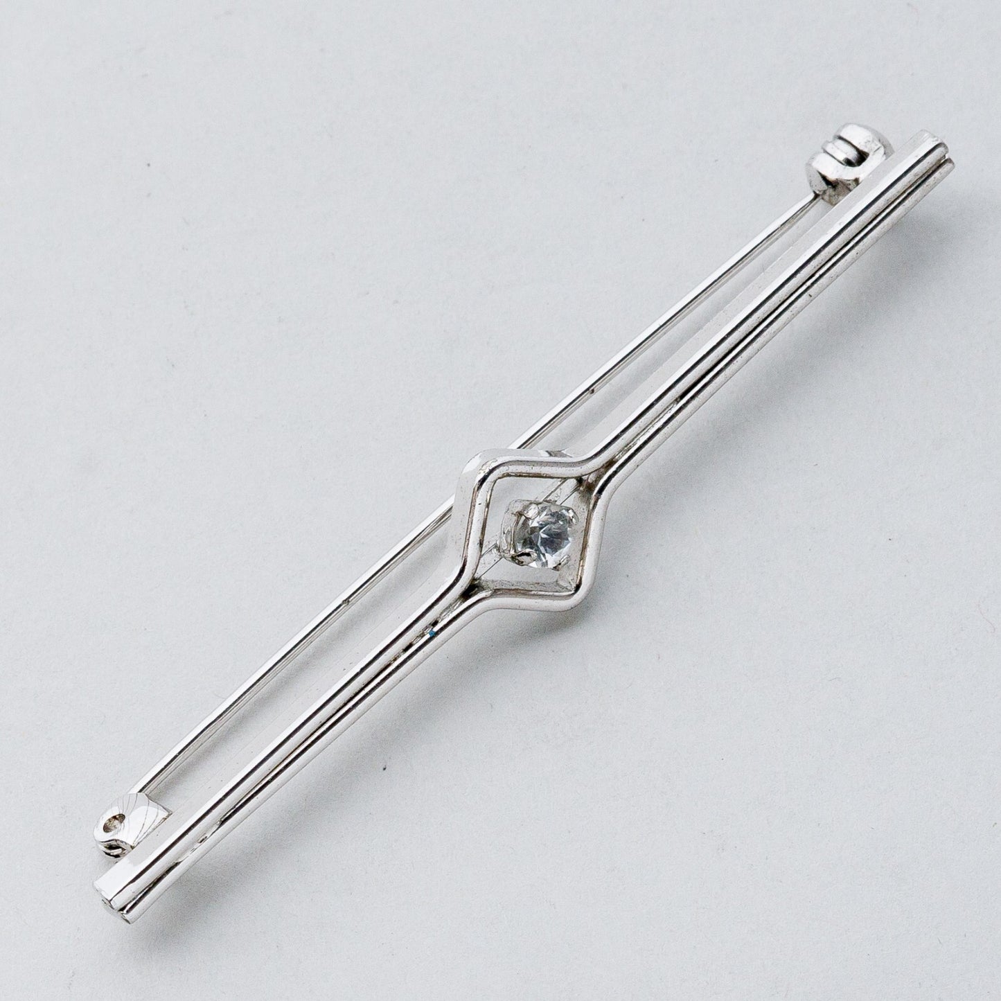 Silber Brosche Spange 835 Weißer Stein 5,21 g5