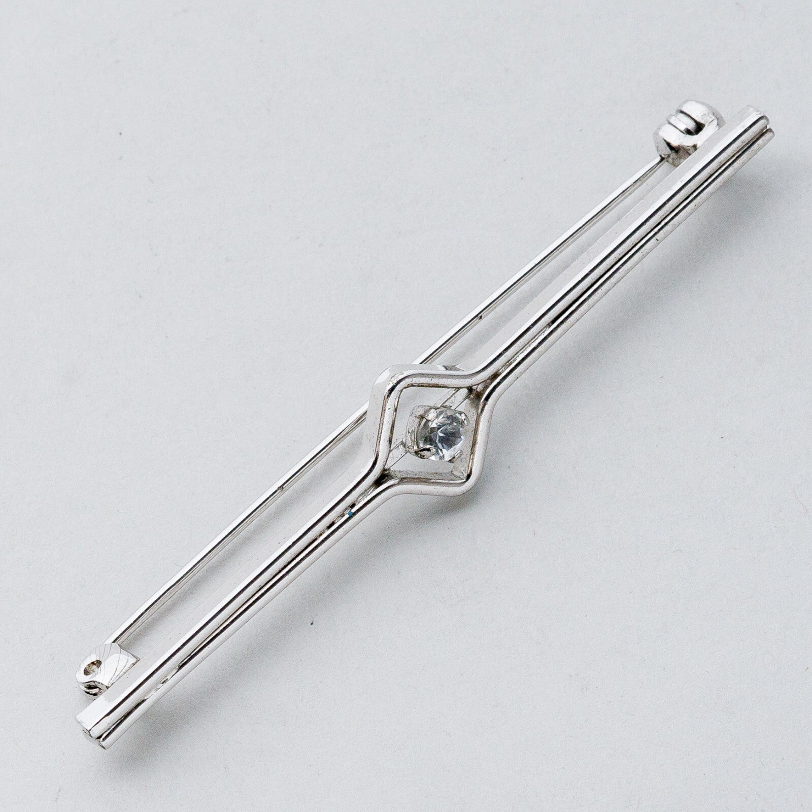 Silber Brosche Spange 835 Weißer Stein 5,21 g5