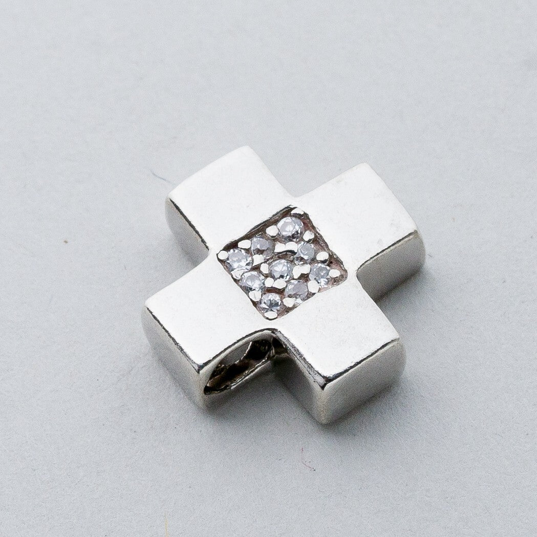 Silber Anhänger Kettenanhänger 925 Kreuz Weiße Steine 2,7 g2