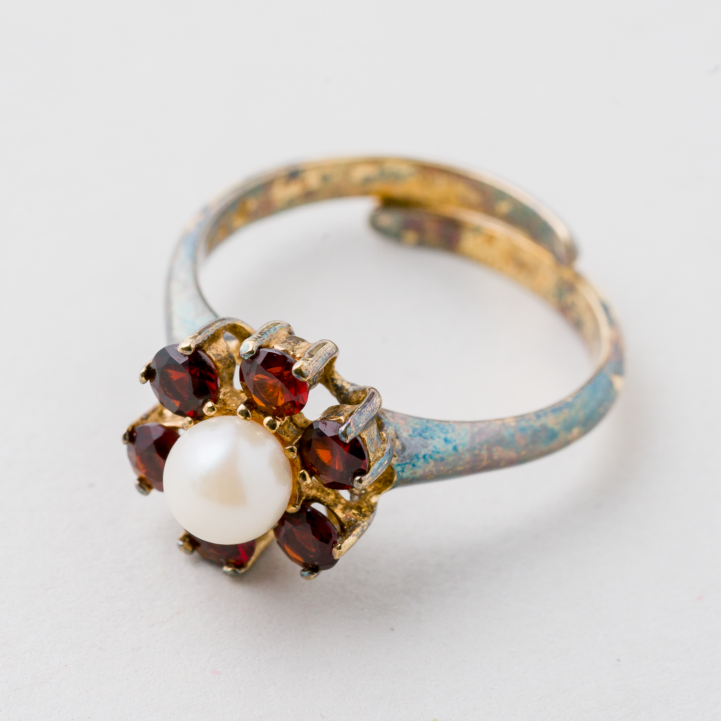 Ring Perle und Granaten 2,96 g 835 Silber vergoldet Größe 55 (17,5 mm Ø)3
