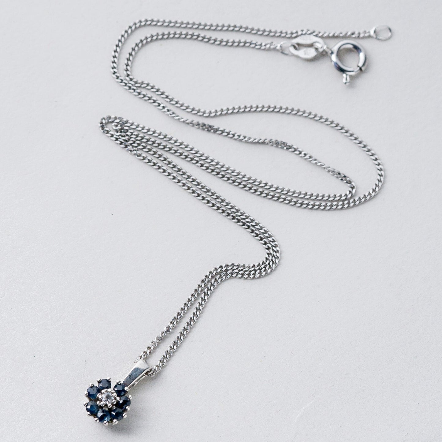 Silber Panzerkette 42 cm 835 Blaue Steine 2,59 g1