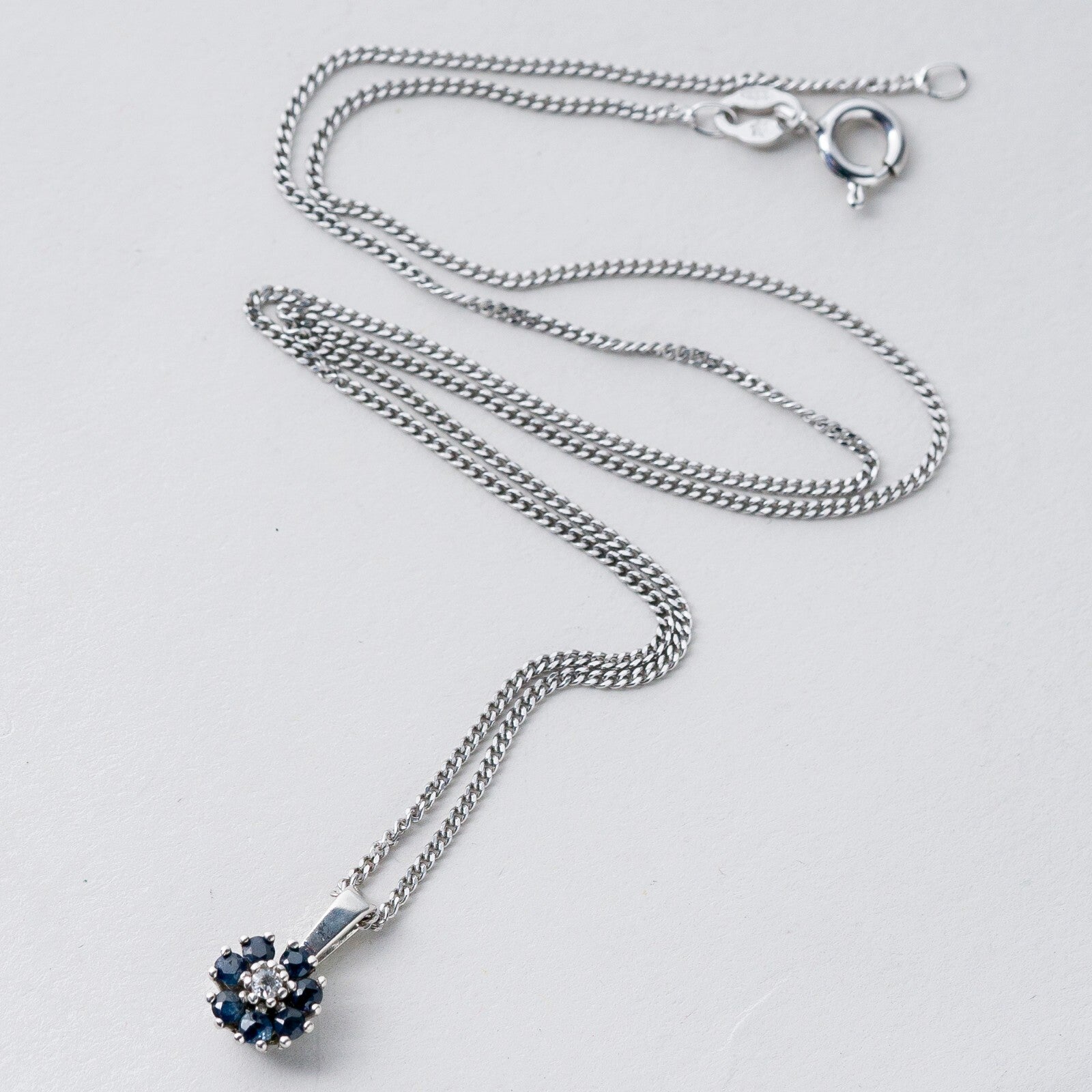 Silber Panzerkette 42 cm 835 Blaue Steine 2,59 g1
