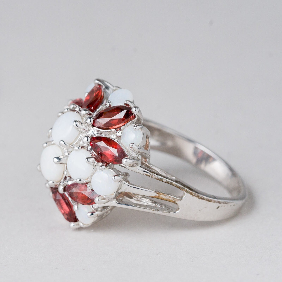 Silber Ring 925 Rote und Weiße Steine Größe 60 (19,1 mm Ø) 7,3 g1