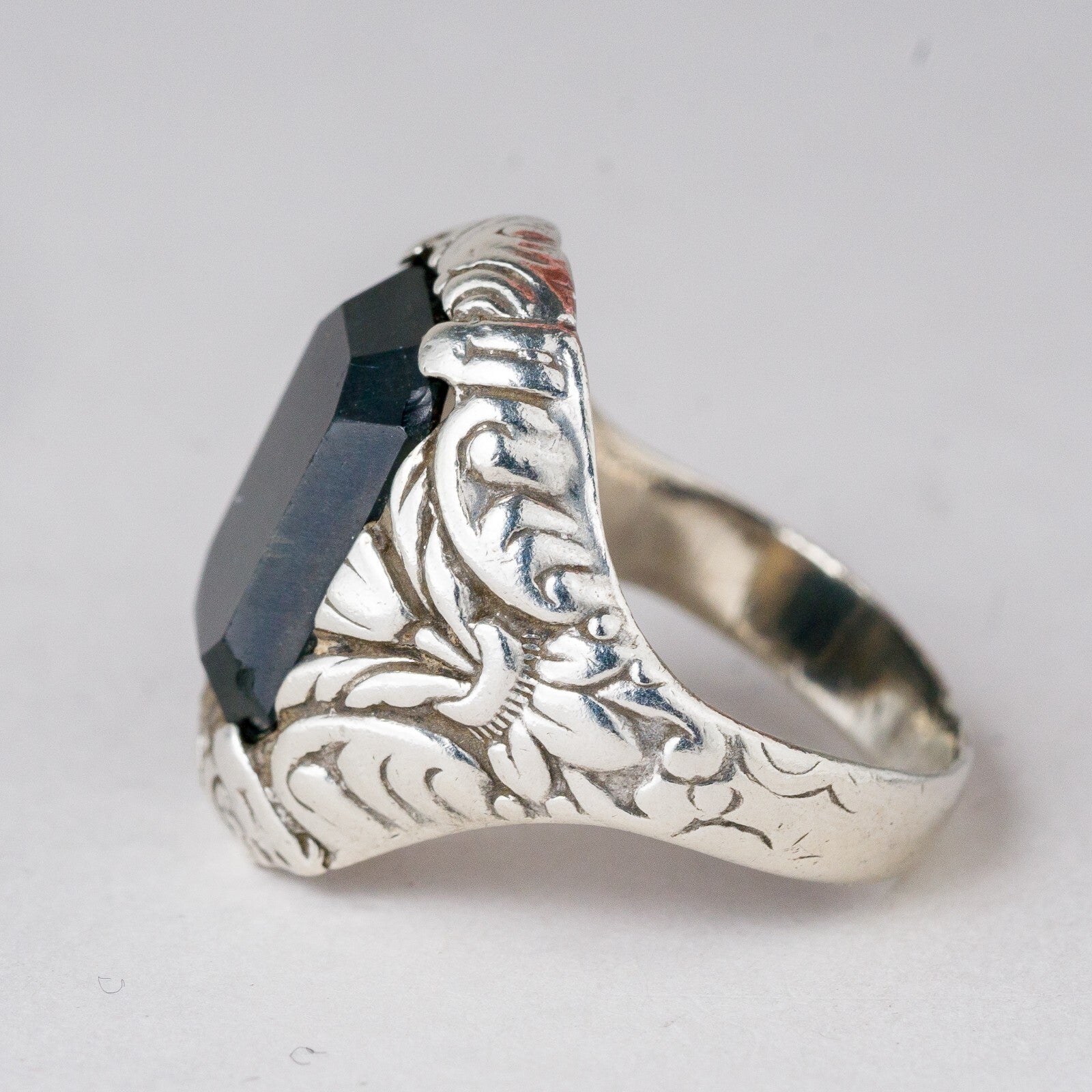 Silber Ring Schwarzer Stein Größe 63 (20,0 mm Ø) 7,2 g1