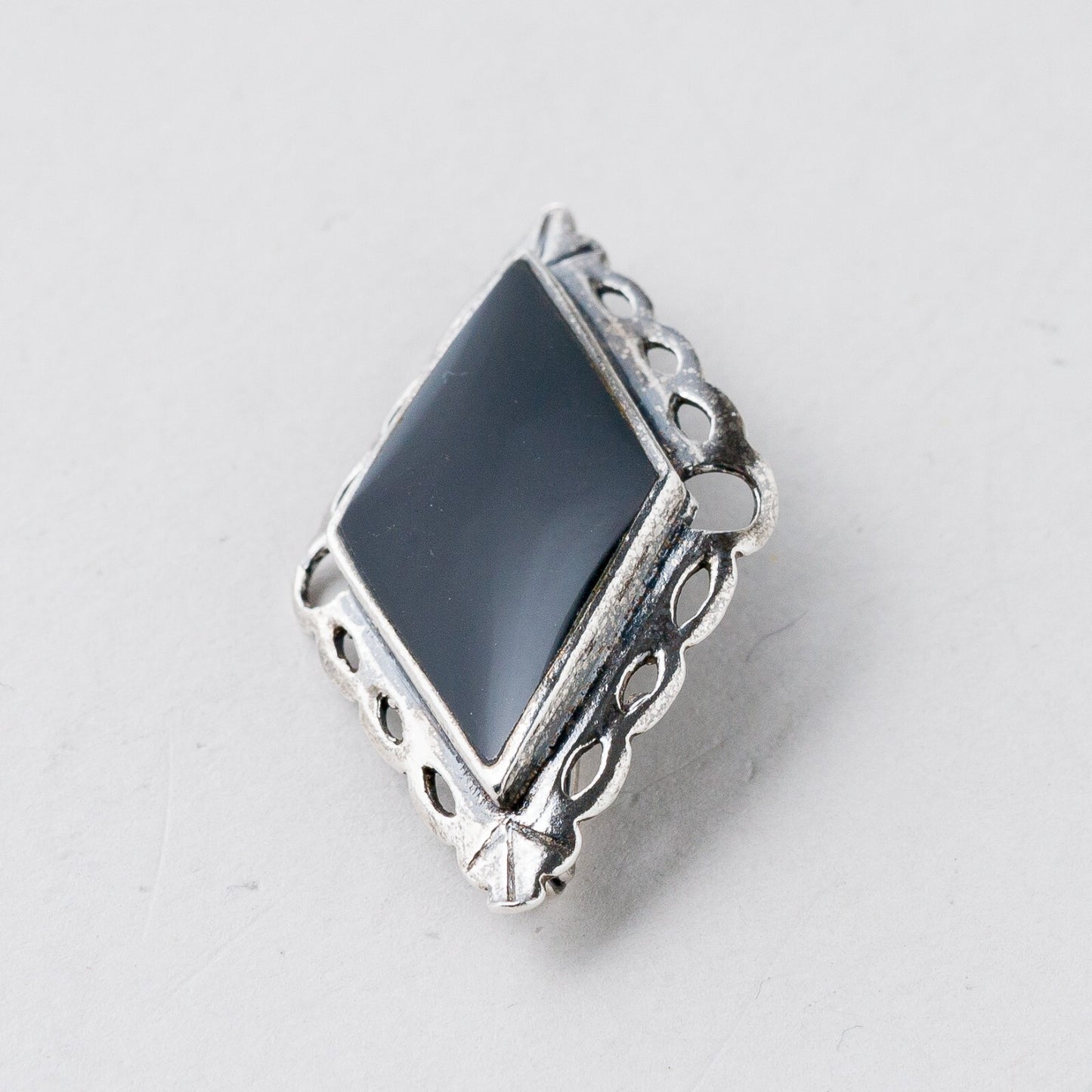 Silber Brosche 925 Schwarzer Stein 3,5 cm 4,49 g1