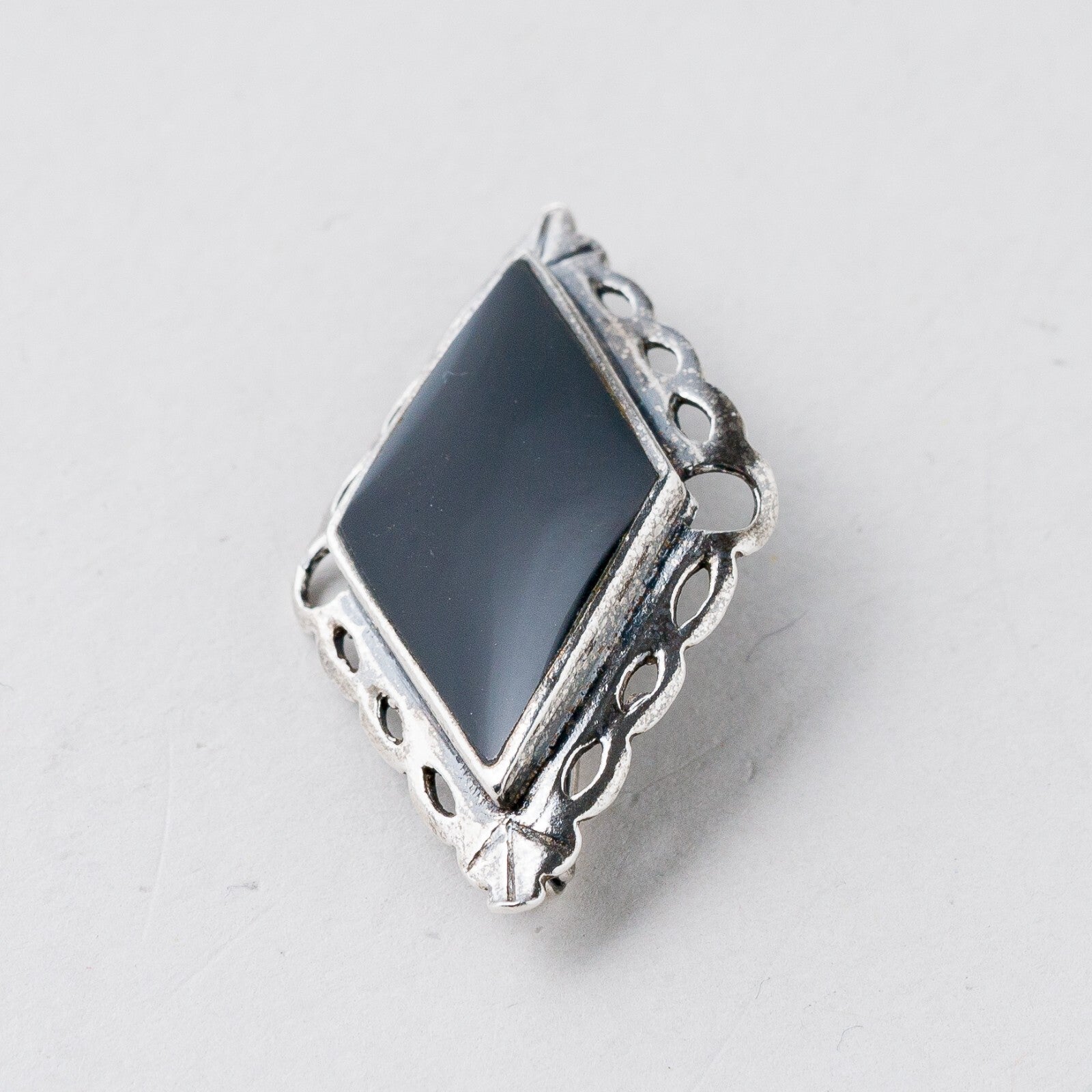 Silber Brosche 925 Schwarzer Stein 3,5 cm 4,49 g1