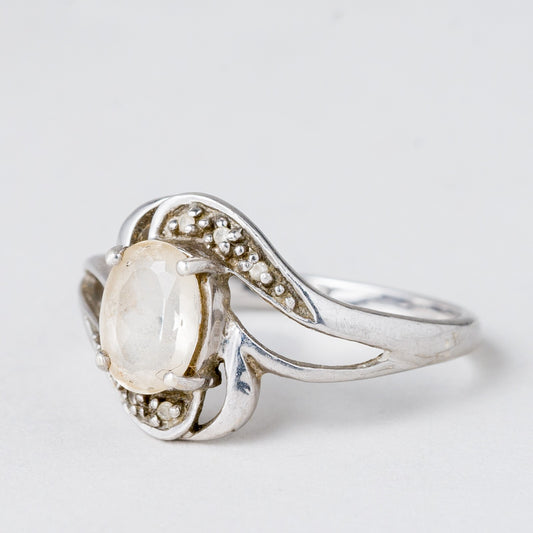 Silber Ring 925 Weißer Stein Größe 59 (18,8 mm Ø) 2,87 g0