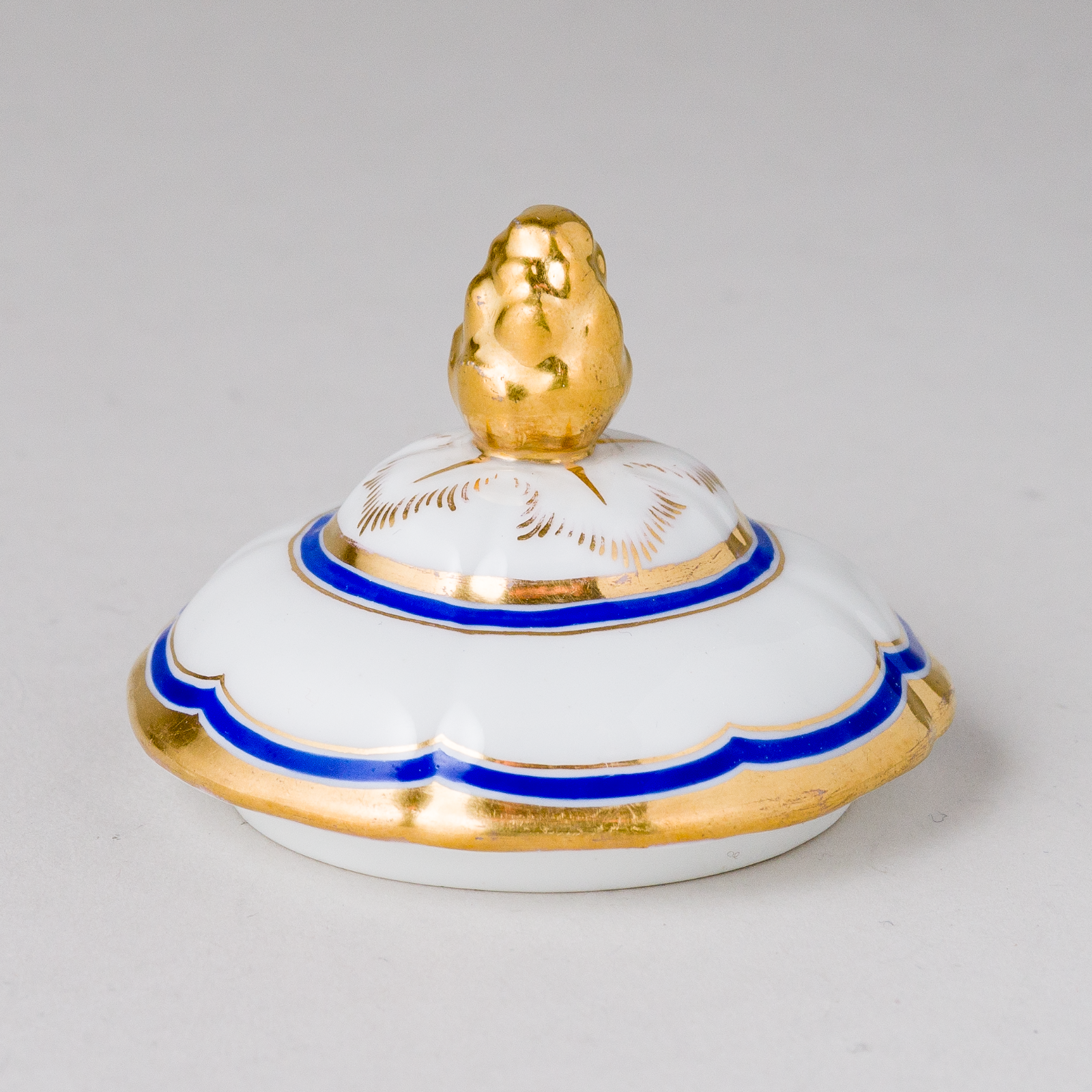 1 x Porzellan Deckel mit Aussparung für Löffel Gold Blau 6 cm2